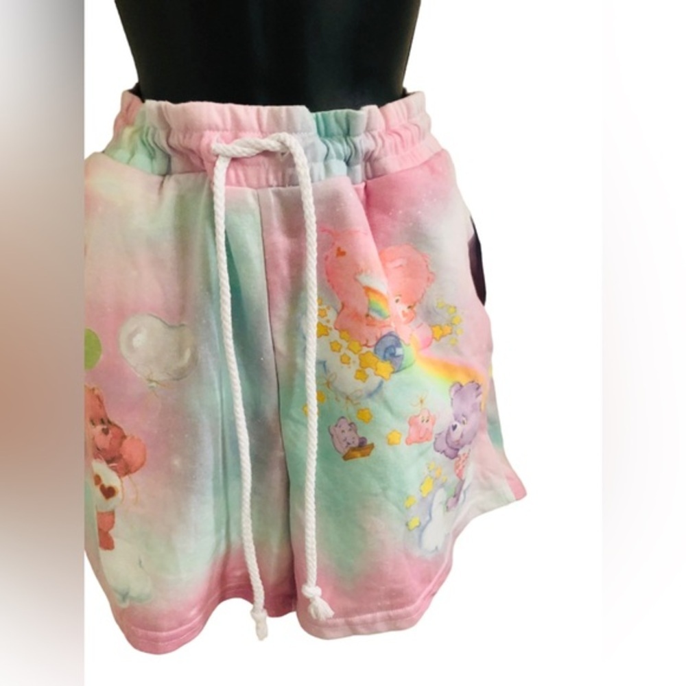 Care bears pink green watercolor effect drawstring waist cozy shorts size XL new
